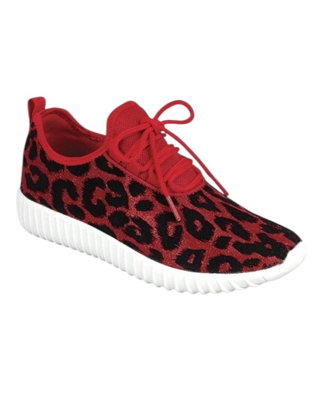 Lucky Step red black glitter leopard print lace up fashion sneakers size 6